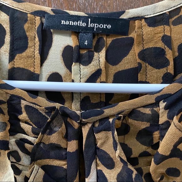 Nanette Lepore Leopard Ruffle Silk Keyhole Blouse - Picture 2 of 5